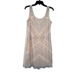 Romeo Juliet Couture Beaded Sheath Dress Art Deco Flapper Peach Small